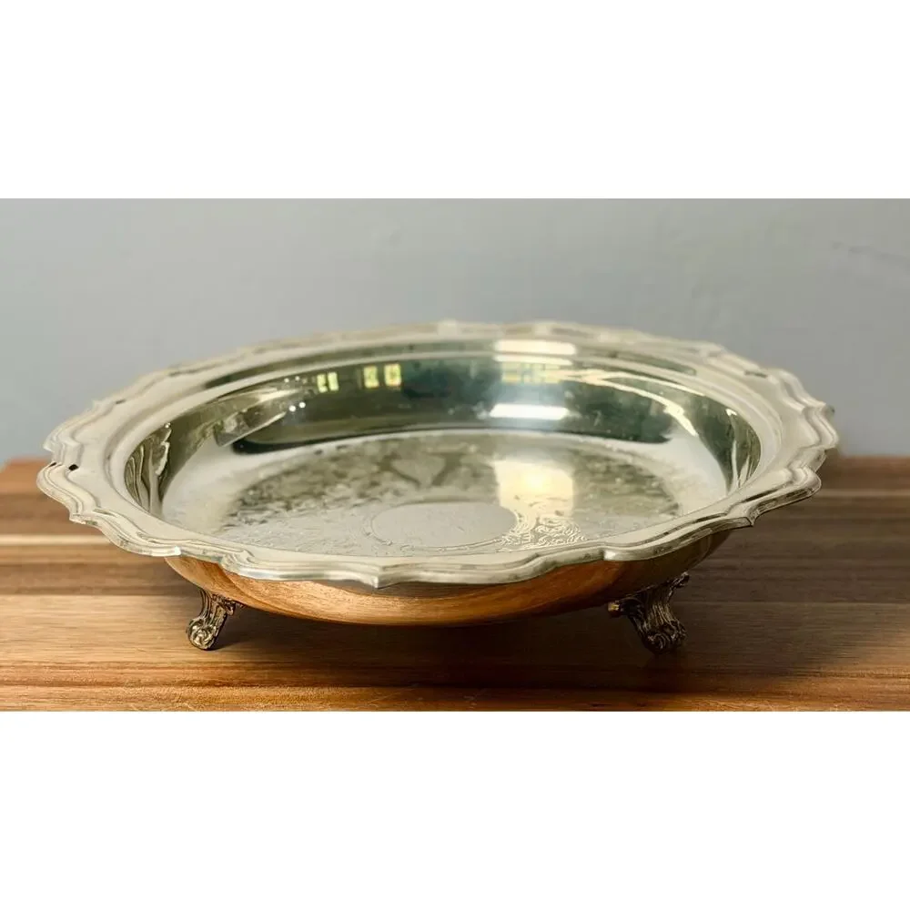 Vintage Eales Silverplate Footed Serving Bowl | Ornate Engraved Centerpiece Tray